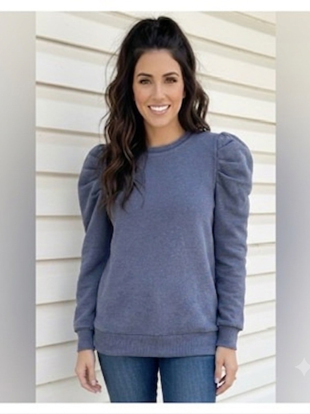 Rebecca Minkoff Janine Heather Blue Puff Sleeve Sweatshirt NWT Size Small